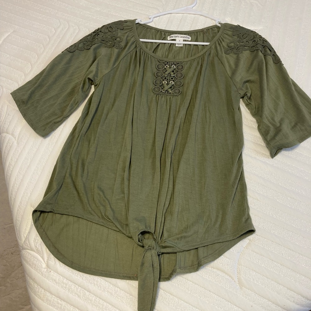New York Laundry Olive Blouse with Tie Front